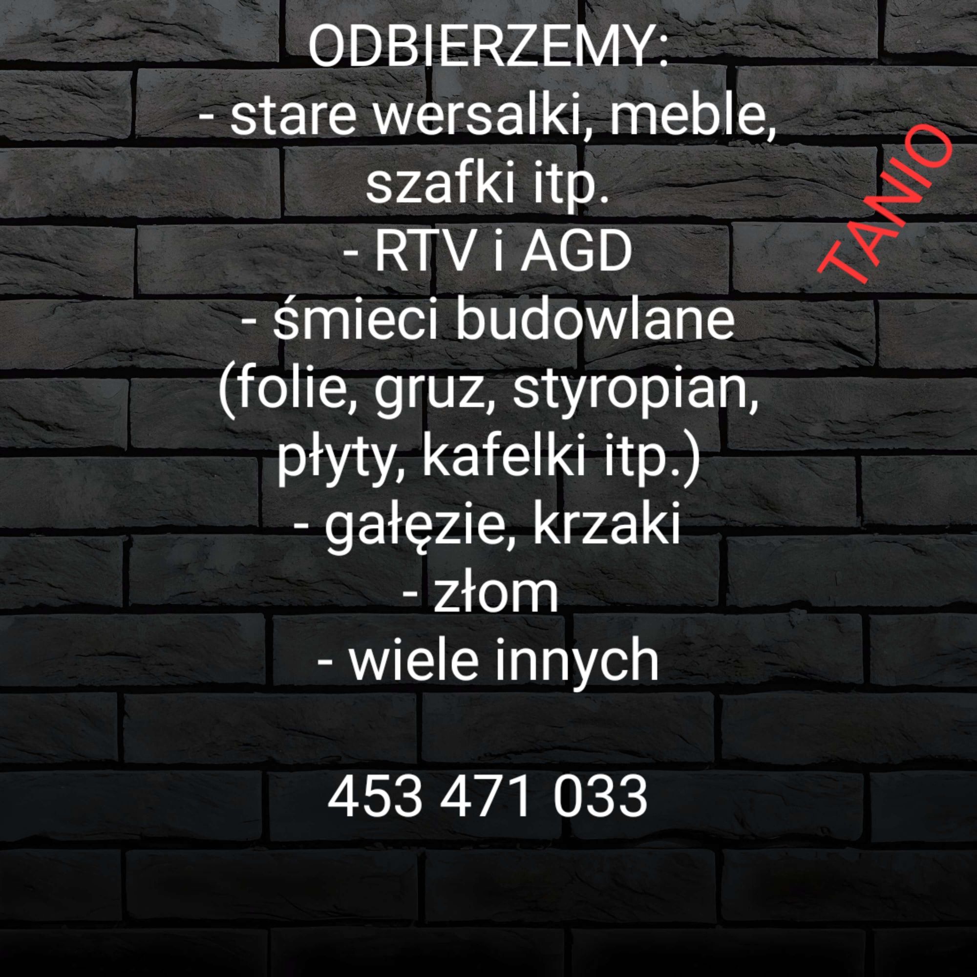Wywóz odpadów śmieci gruzu gałęzi sprzątanie utylizacja tanio