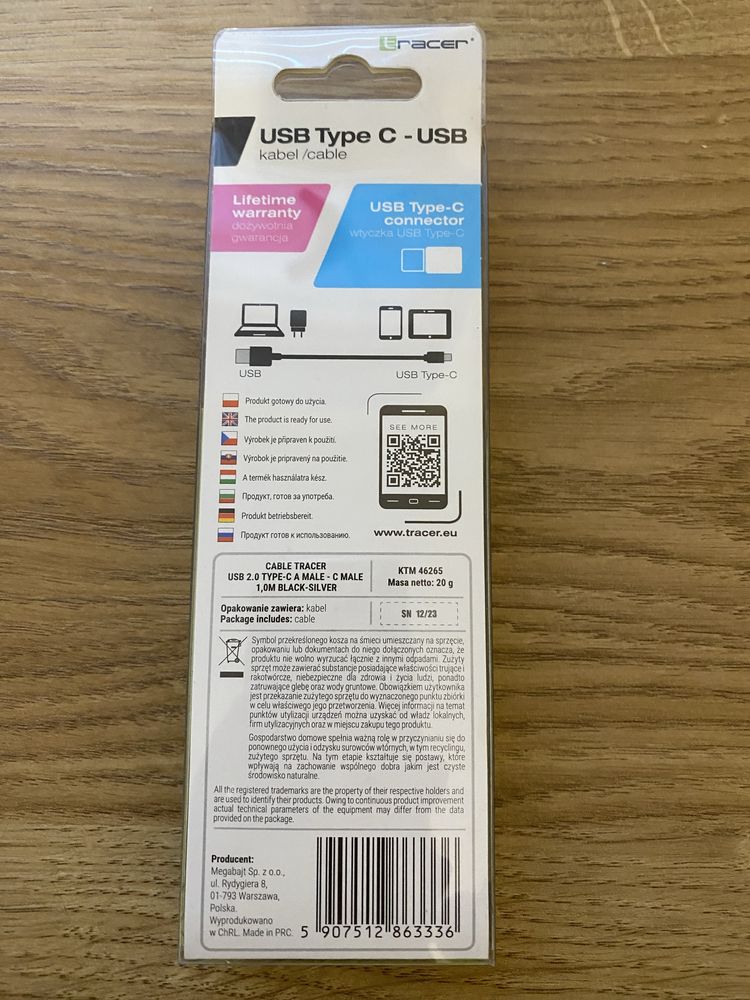 Kabel usb/ usb- c 1 metr Tracer