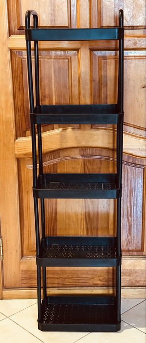 Біла та чорна полиця на коліщатках, органайзер на 4 та 5 полиць