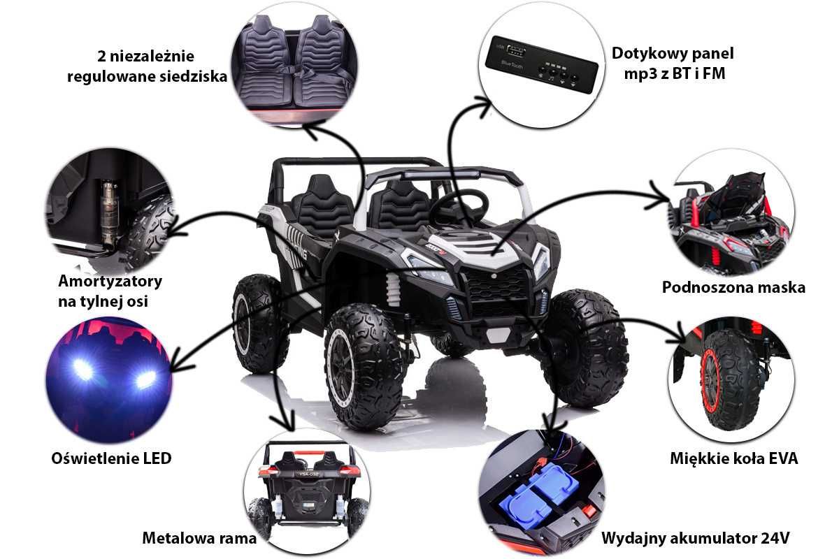 Auto na akumulator Buggy ATV Racing A032 Biały 4x4 24V7Ah 800W