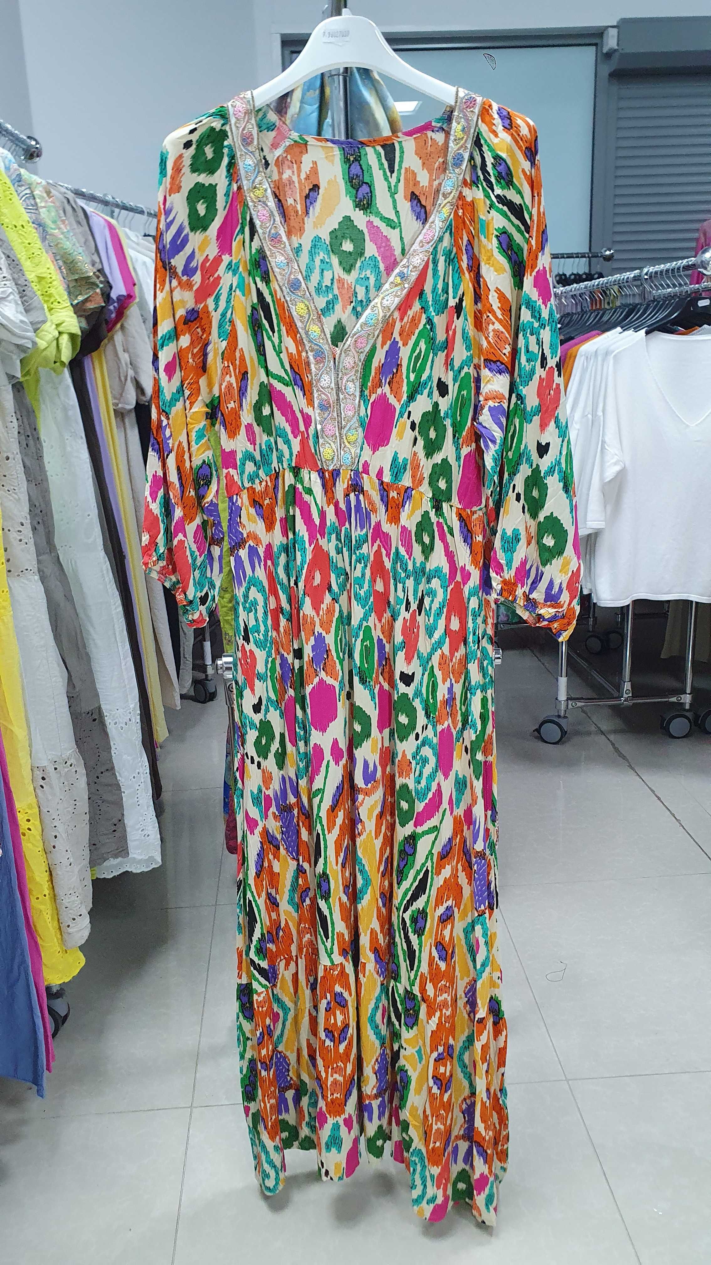 Sukienka Maxi Bawełniana z Dekoltem w Szpic - Idealna na Lato!