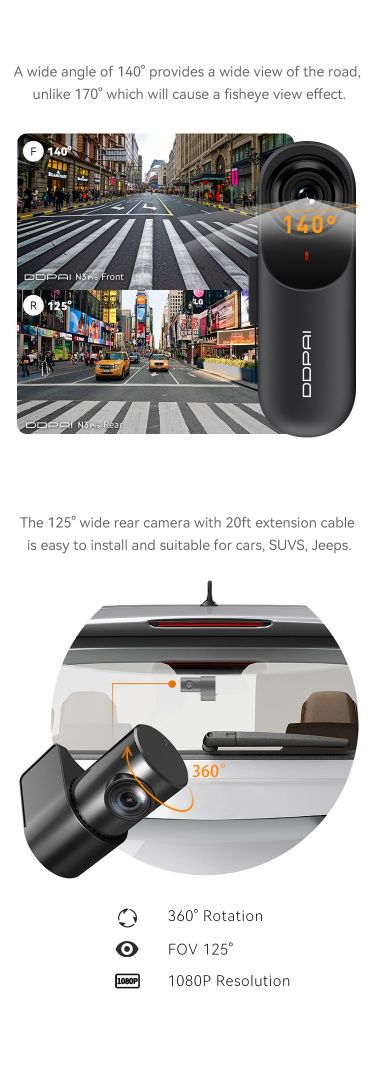 Видеорегистратор автомобильный DDPai Dash Cam N3 Pro GPS,две камеры