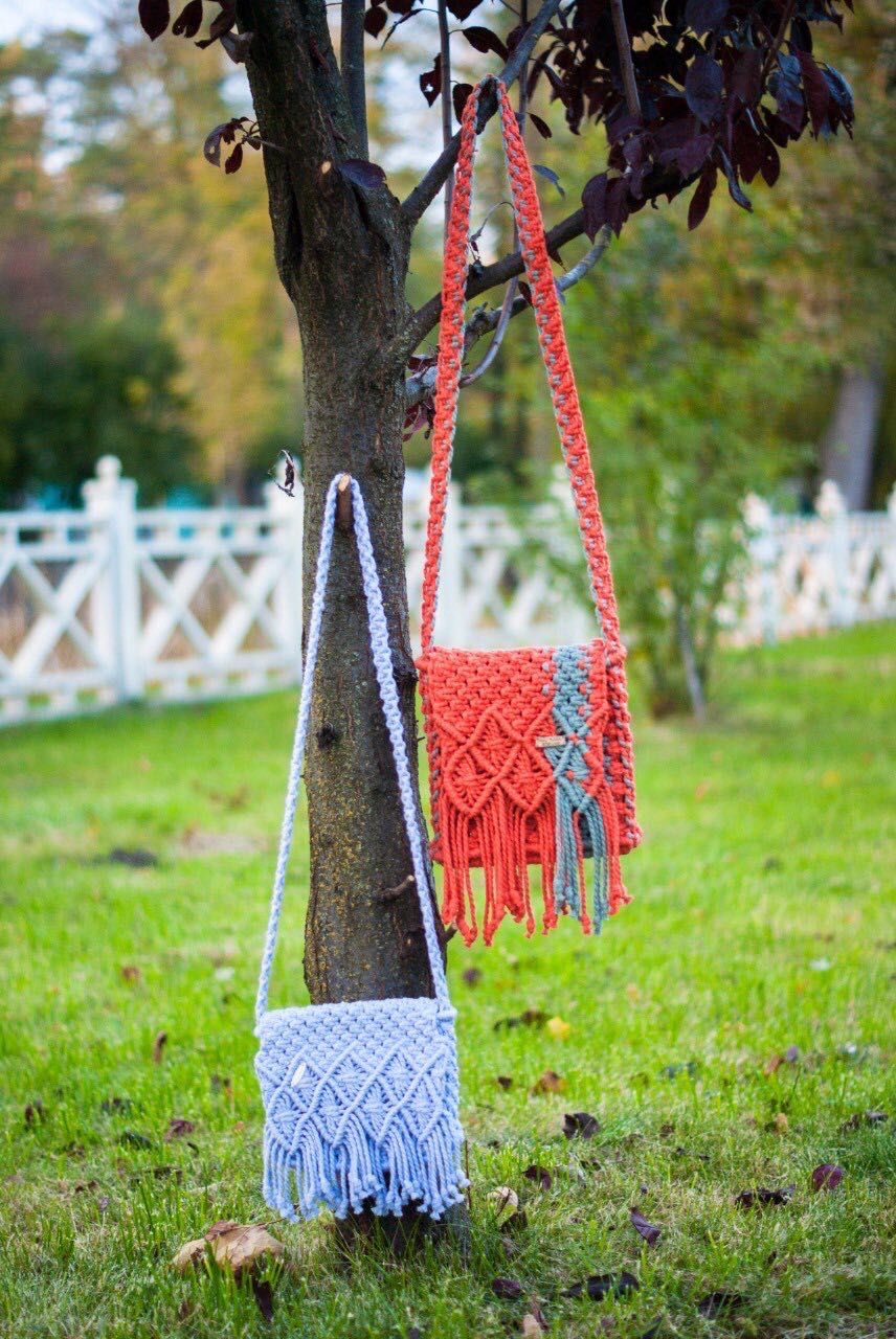Torba na Halloween, torebka handmade Ukraina, makramy, pomarańczowa