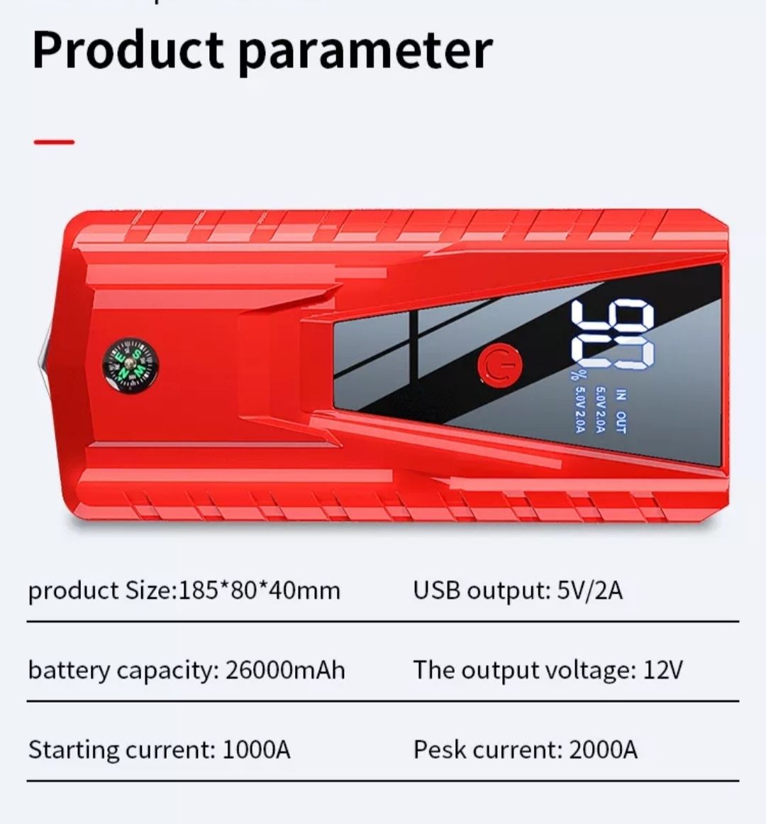 NOWY jump starter booster 26000 mAh powerbank latarka mocny 2000A