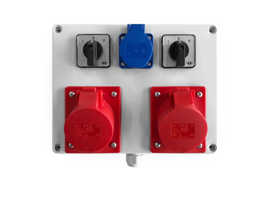 Skrzynka elektryczna, gniazda 1x16A 230V | 2x16A 5P 400V + L-0-P