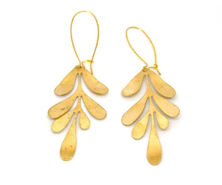 Kolczyki mosiężne złoto liście floral duże