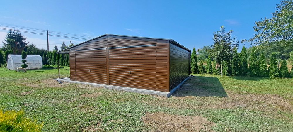 Garaż Blaszany + ZADASZENIE - Dwa Wjazdy - Drewnopodobny - ESSTAL*