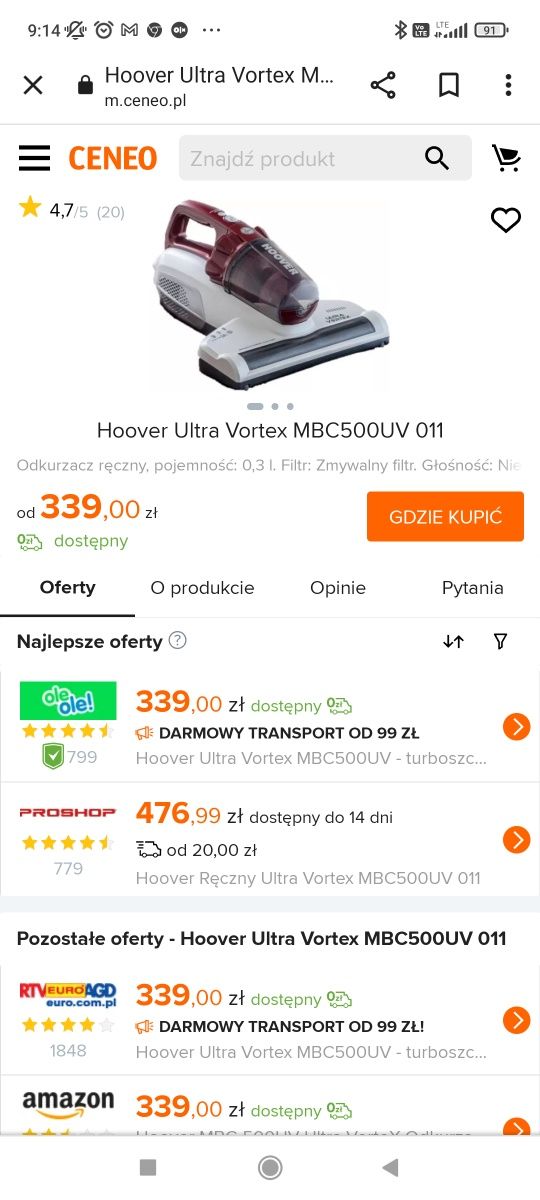 Hoover ultra Vortex odkurzacz ręczny