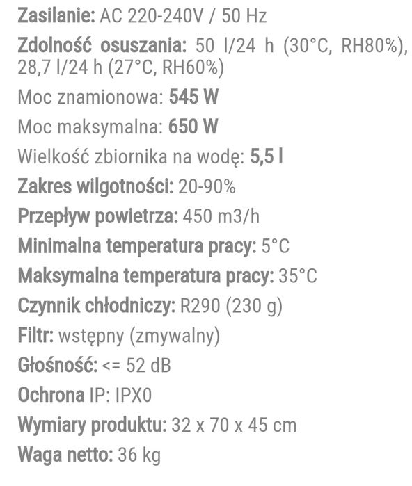 Osuszacz powietrza przemysłowy budowlany 50l/24h