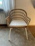 Krzeslo / Fotel rattanowy bambusowy Ikea bezowy, bialy boho z poduszka