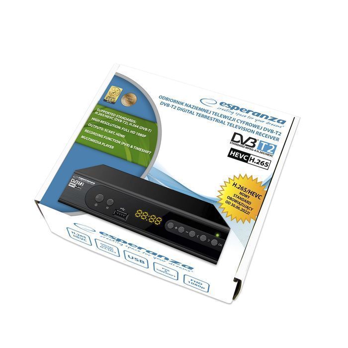 Tuner cyfrowy telewizji naziemnej DVB-T2 H.265/HEVC Esperanza EV106R