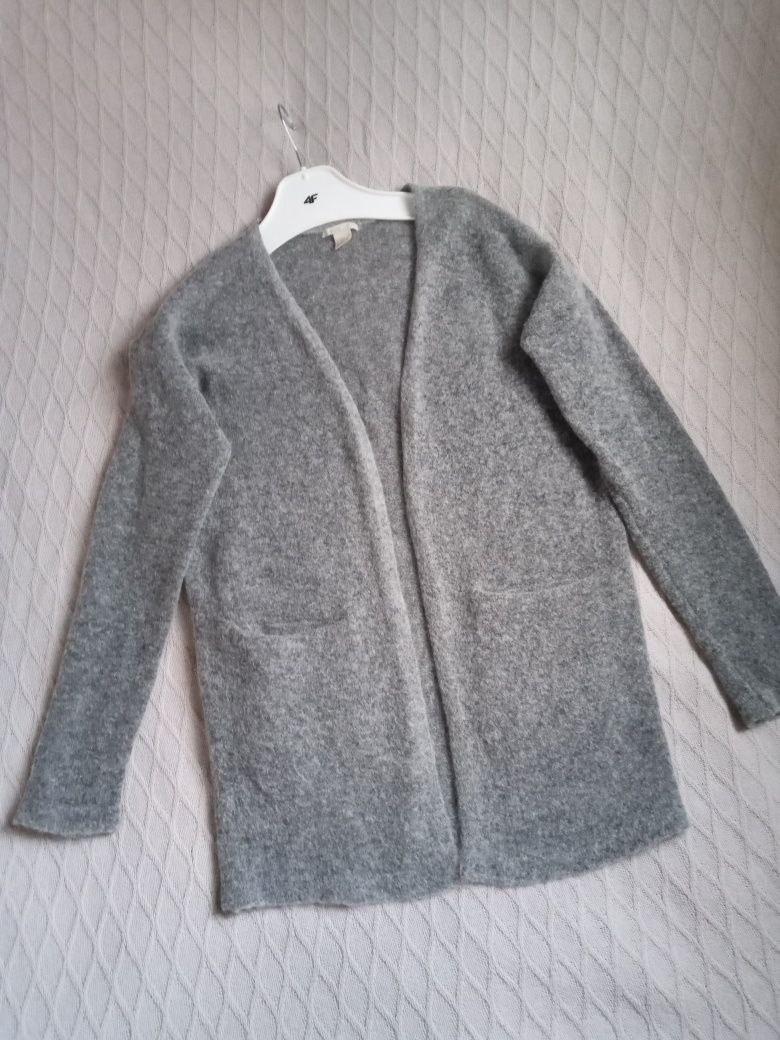 H&M mohair blend szary wełniany kardigan XS-S
