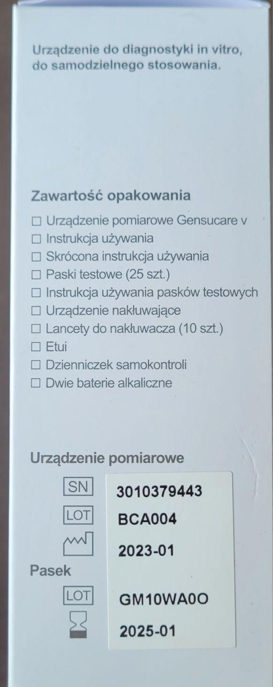 Glukometr Gensucare v NOWY polecenia głosowe 25szt pasków