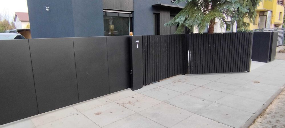 Ogrodzenie frontowe aluminiowe. Brama przesuwna automatyczna. Komplet!