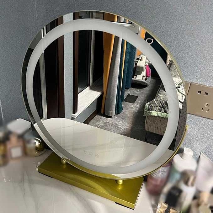 Okrągłe lustro biurkowe LED, obrotowe 360 lustro do makijażu