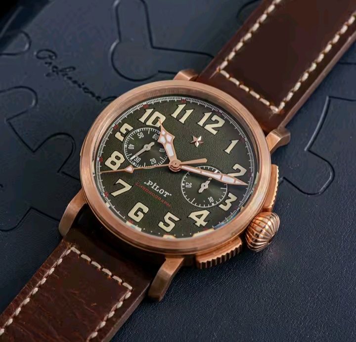 Мужские наручные механические  Pilot Chronograph бронза