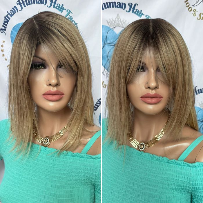 Накладка с натуральных славянских волос кожа шёлк омбре корни русый