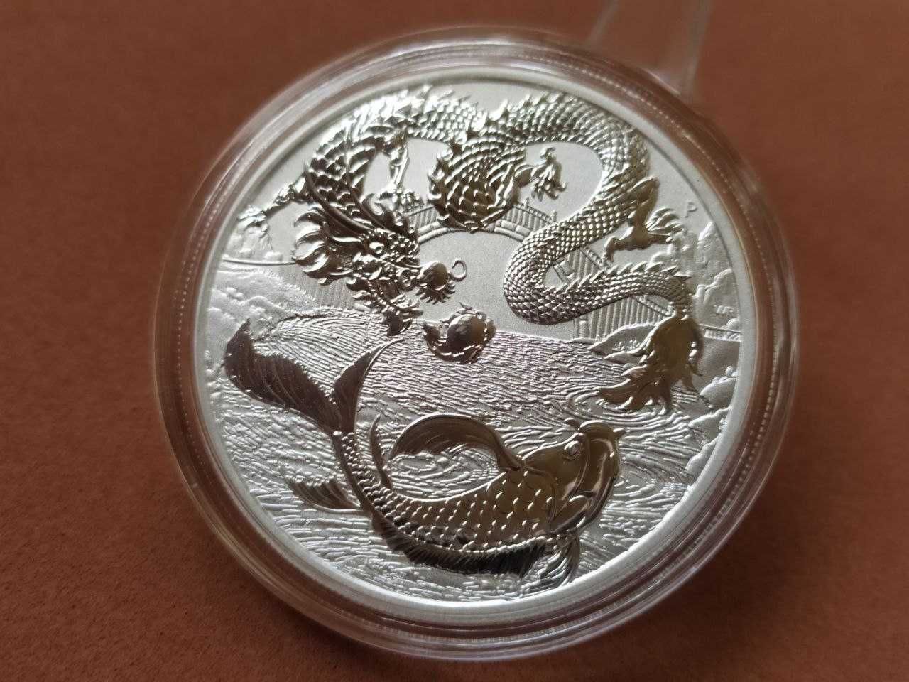 Дракон и Кои: Китайские Мифы. Инвестиционная монета. Серебро 999