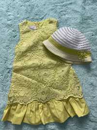 Mayoral limonkowa sukienka +kapelusz 116