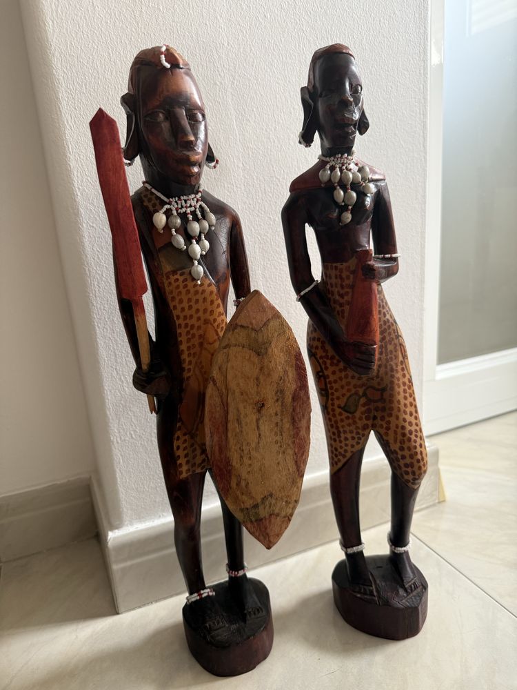 Esculturas Africanas em Madeira – Conjunto Artesanal (47,5cm)