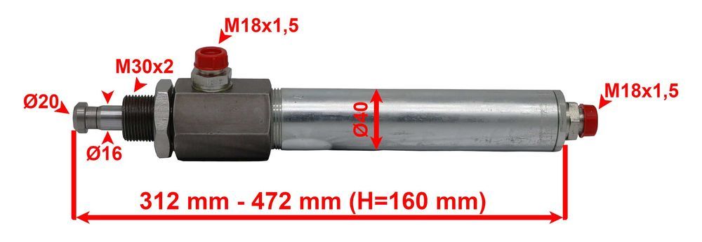 SIŁOWNIK HYDR 30x16 Skok 160 Zasuwa 4" 5" 6" MZ M30 Beczkowóz [4253]
