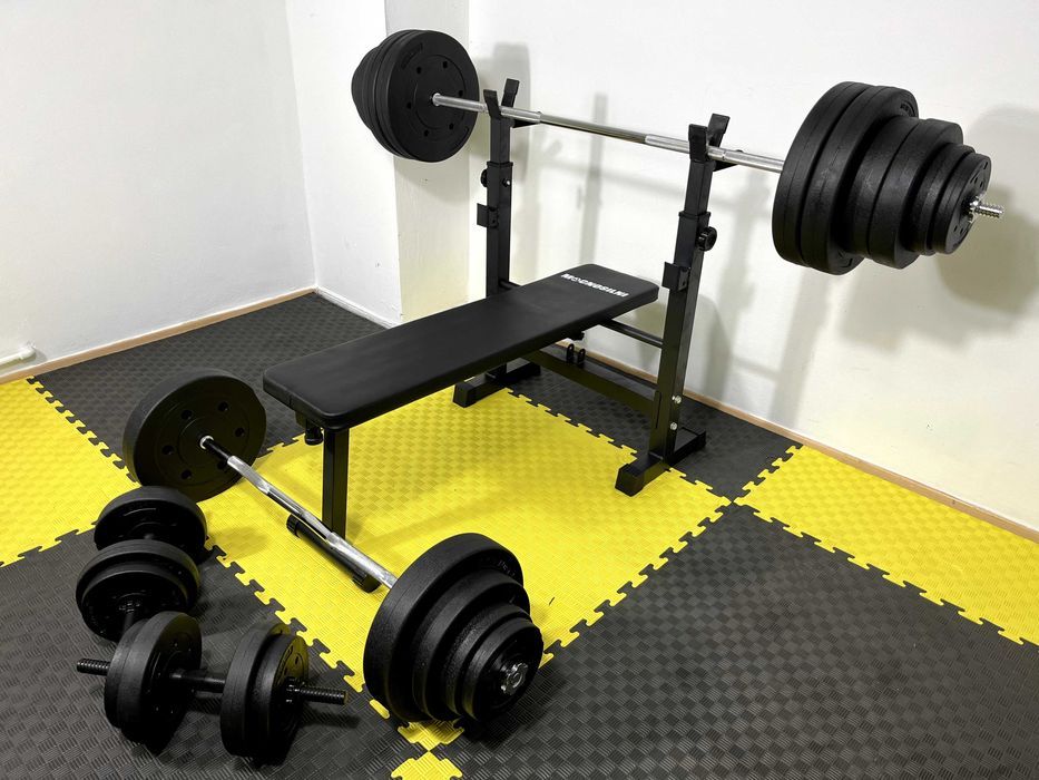 Zestaw Do Ćwiczeń 156kg Hantle Siłownia Atlas Ławka Obciążenie Sztanga