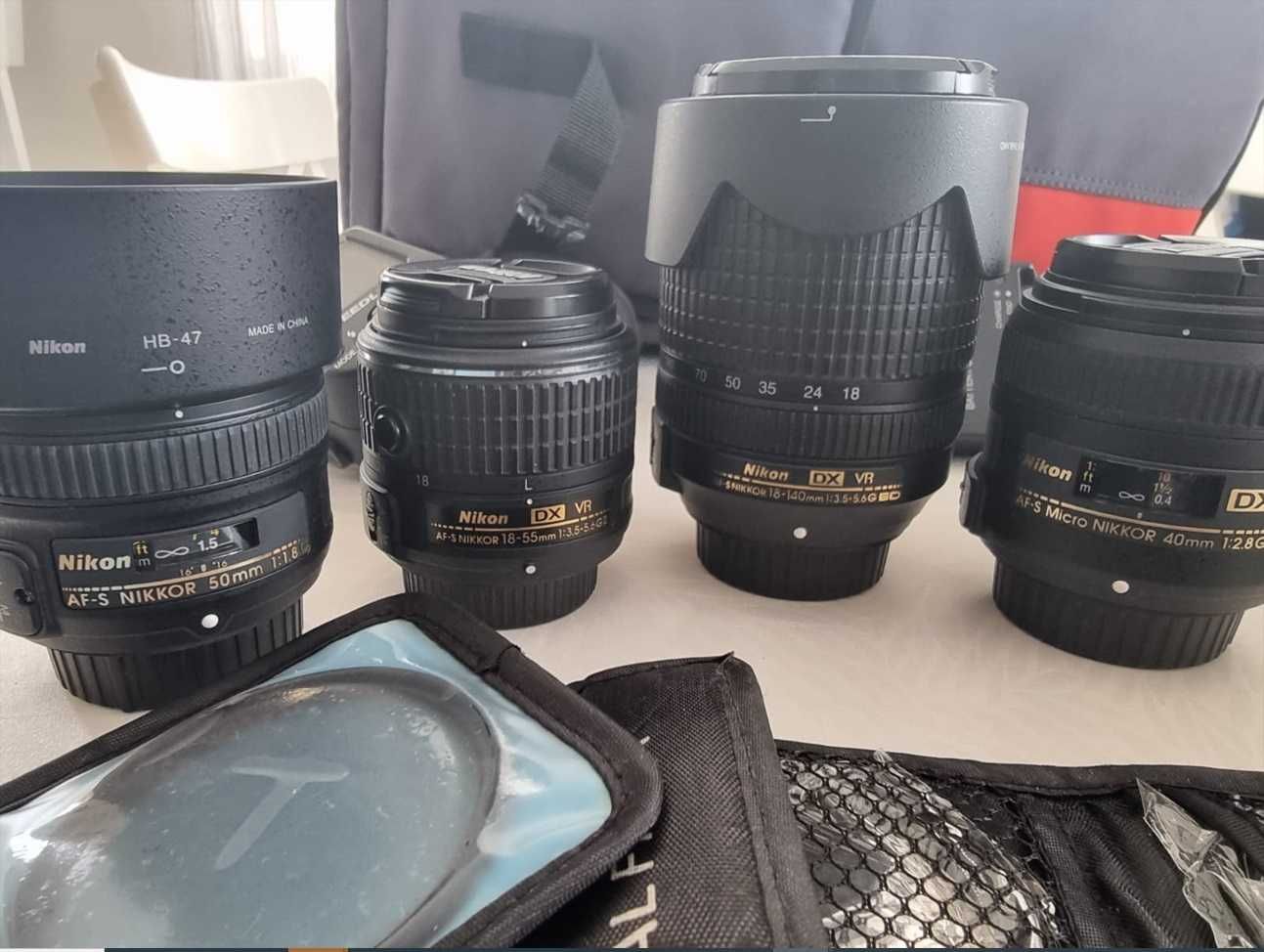 Nikon D5300 , obiektywy, lampa, etui, torba, filtry zestaw 40mm,50mm