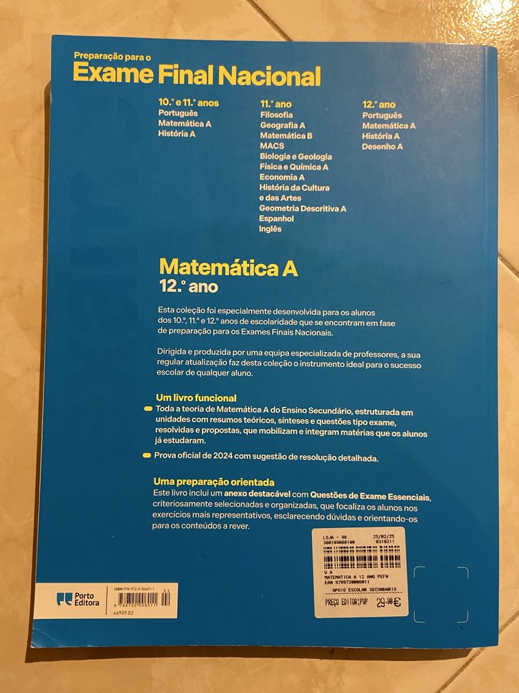 Preparação para Exame Final Nacional Matemática  A 12.°ano 2025