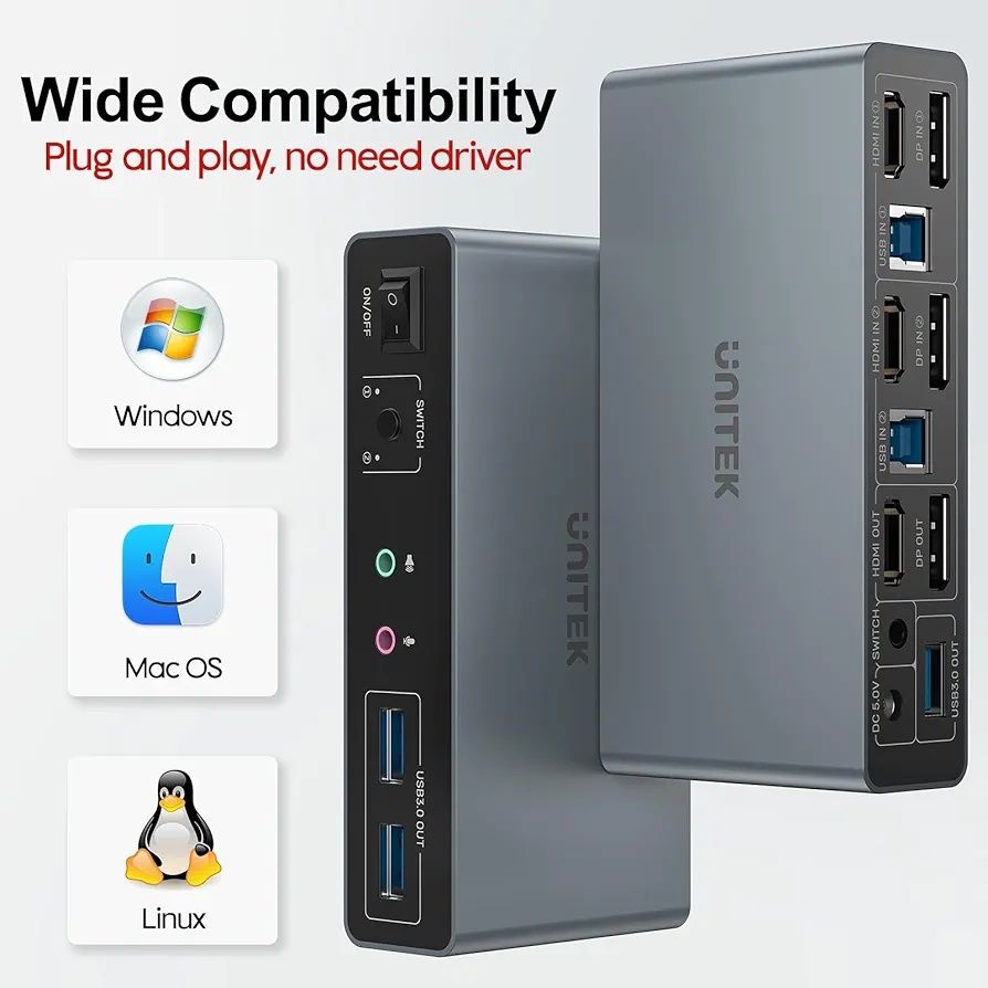 Przełącznik KVM Unitek 2 monitory 2 komputery 4K 60Hz HDMI+Displayport