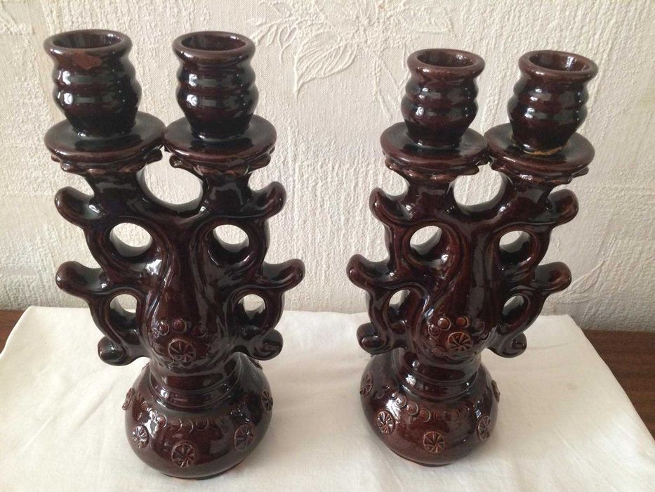 Пара подсвечников / обливная керамика времен СССР/