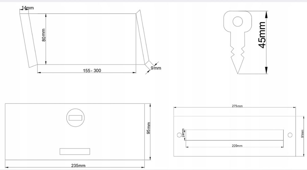 Skrzynka na listy do wmurowania, przelotowa, regulowana