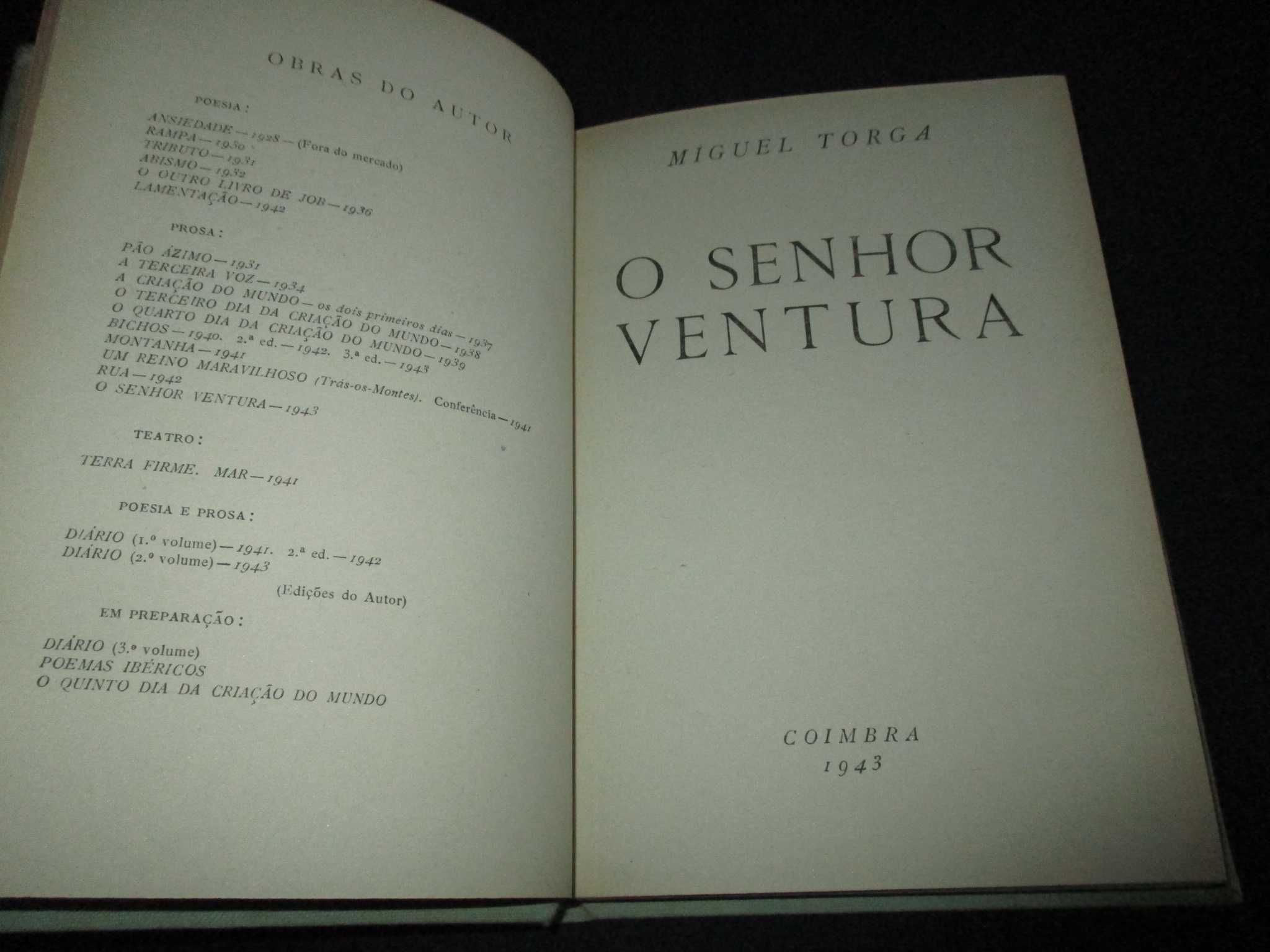 Livro O Senhor Ventura Miguel Torga 1ª edição 1943