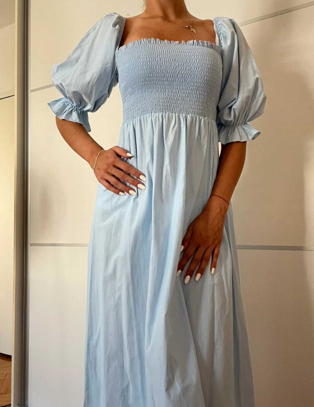 Stradivarius śliczna długa niebieska sukienka MIDI maxi M