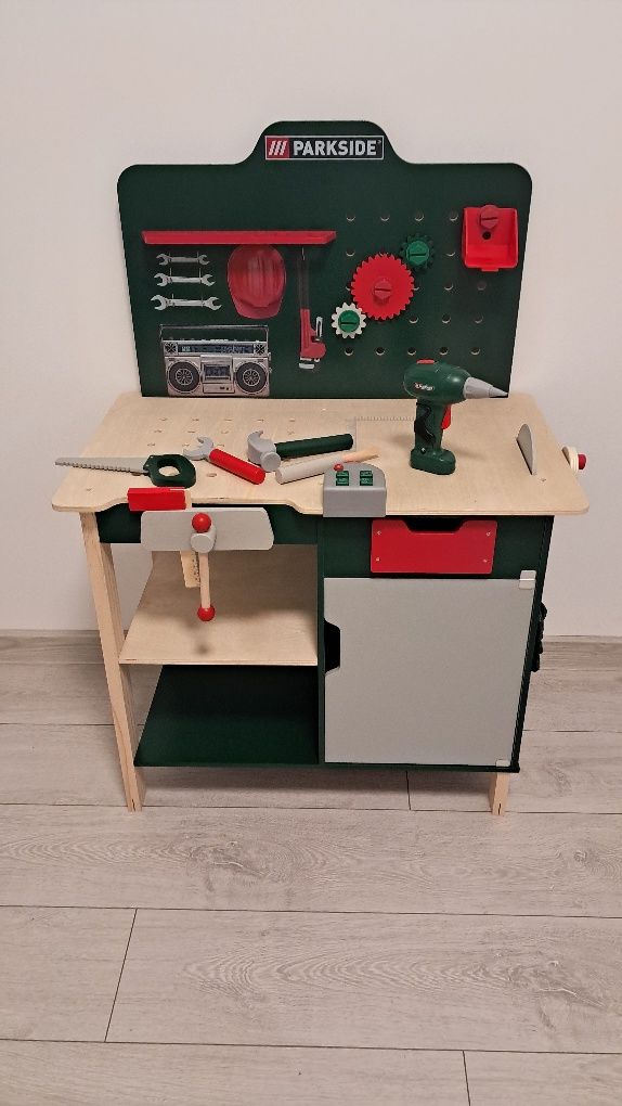 Stół warsztatowy Playtive, z prawdziwego drewna, z narzędziami