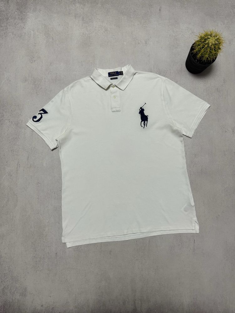 Поло футболка біла чоловіча Polo Ralph Lauren big logo оригінал
