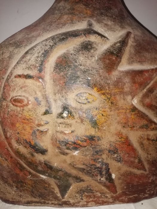 Peças artesanato mexicano, coluna e ânfora argila cerâmica
