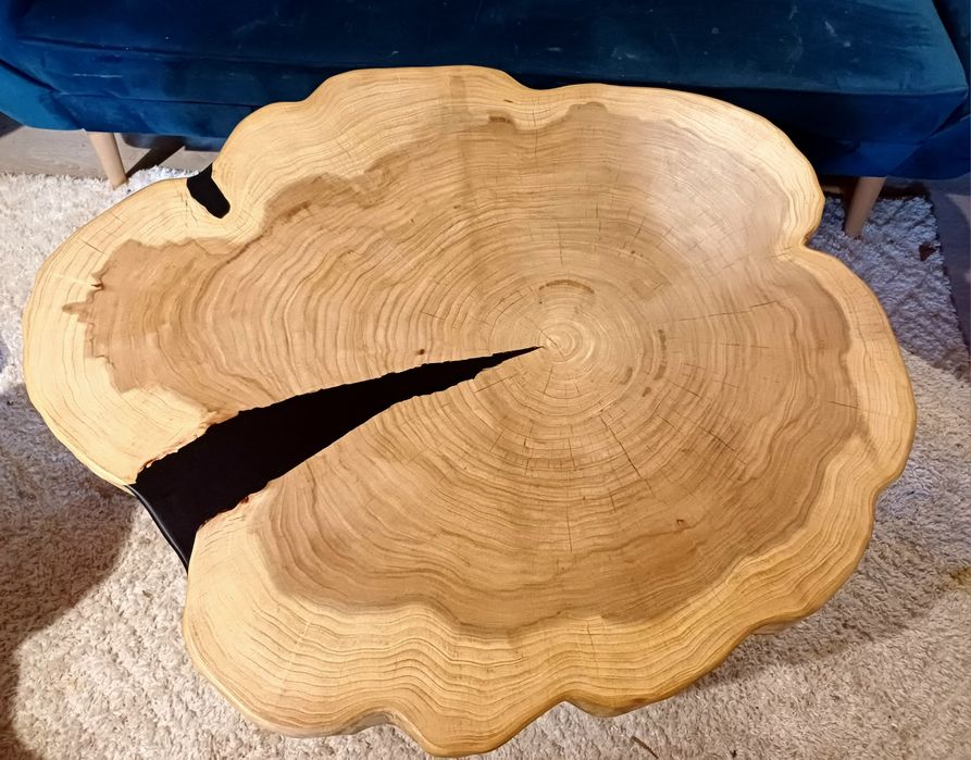 Stolik kawowy 97x81cm PIĘKNY OKAZ LIVE EDGE plaster drewna