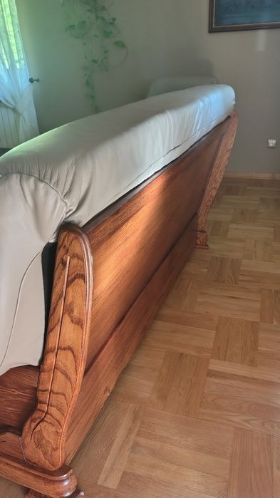 Zestaw wypoczynkowy skórzany mocca drewno nowa tapicerka