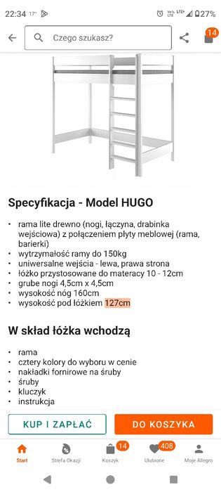 Łóżko na antresoli, piętrowe