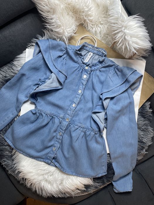 Dzinsowa  koszula z falbanami 34 xs zara