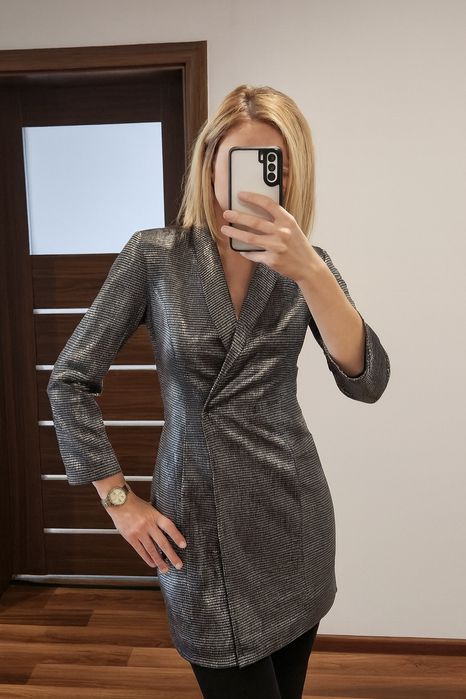 Srebrzysta błyszcząca marynarka Reserved 36 Sylwester