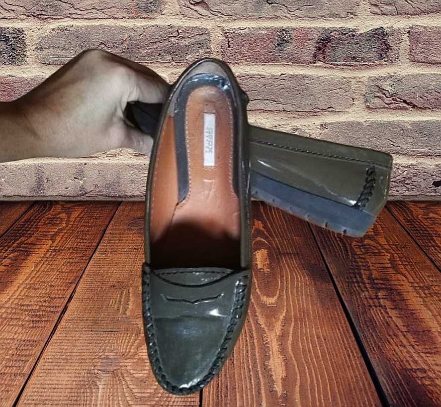 mokasyny buty skóra lakier GEOX gruba podeszwa zielone