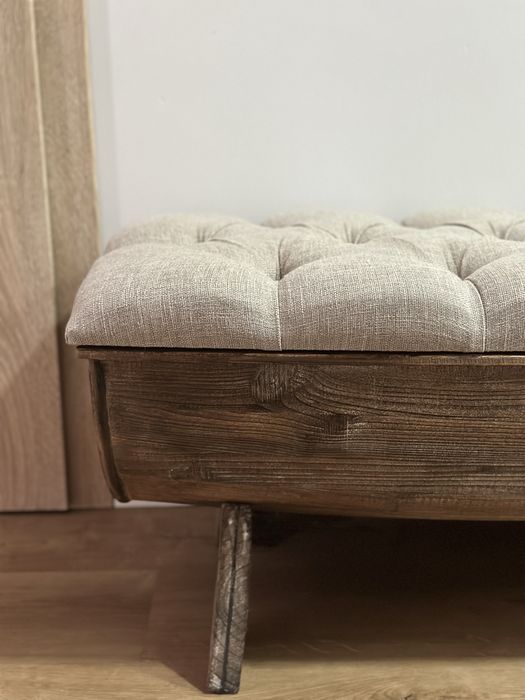 Ławka ze schowkiem, skrzynia lite drewno i tkanina, 103 x 51 x 44 cm