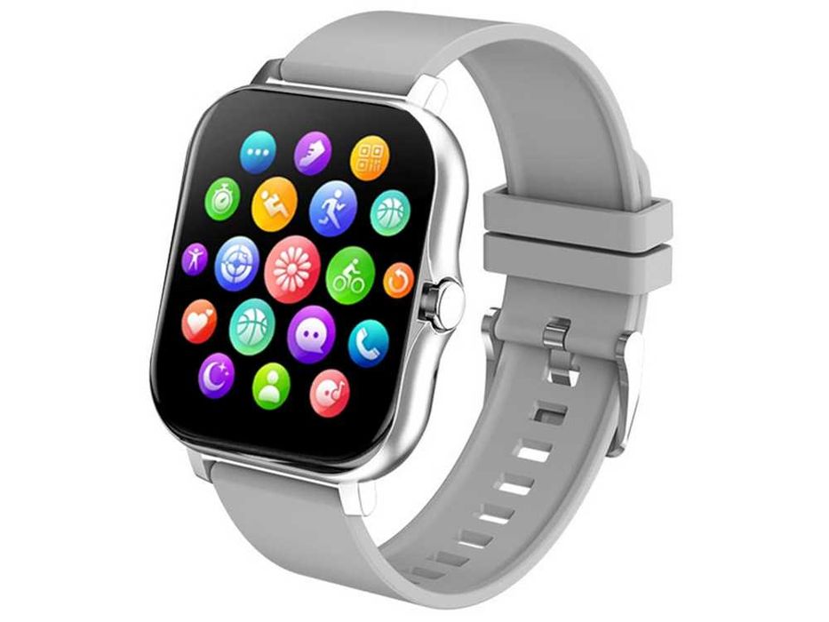 Smartwatch zegarek damski męski gumowy pasek sport rozmowy szary