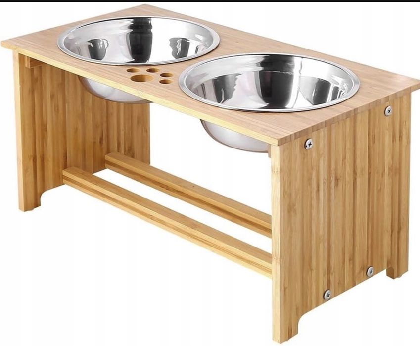 Miski dla psa ze stojakiem bambus