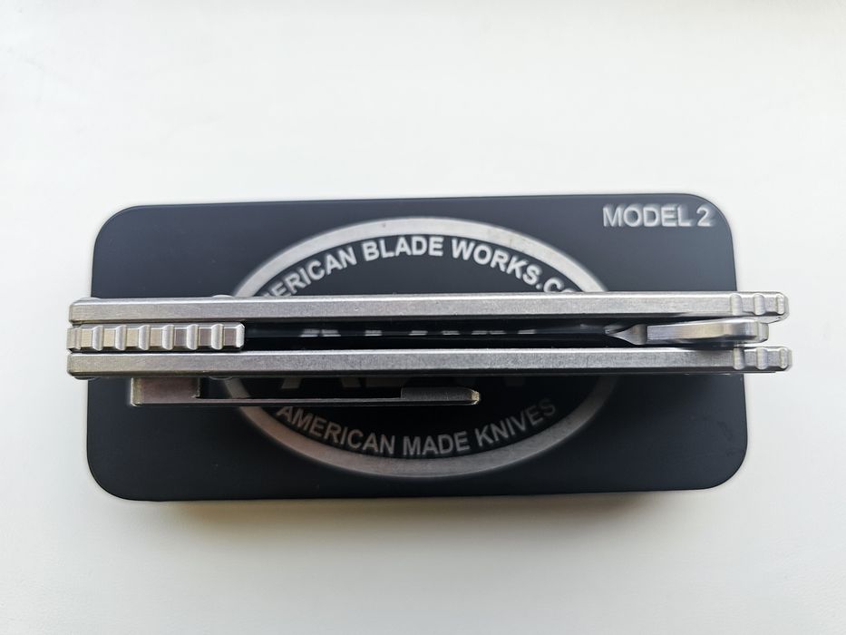 ABW Model 1 Button Lock Titanium with Watermelon Camo Carbon Inlay