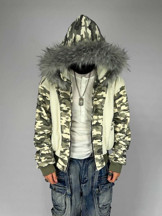 Бомбер камо камуфляж білий белый дутый camo opium archive мех хутро