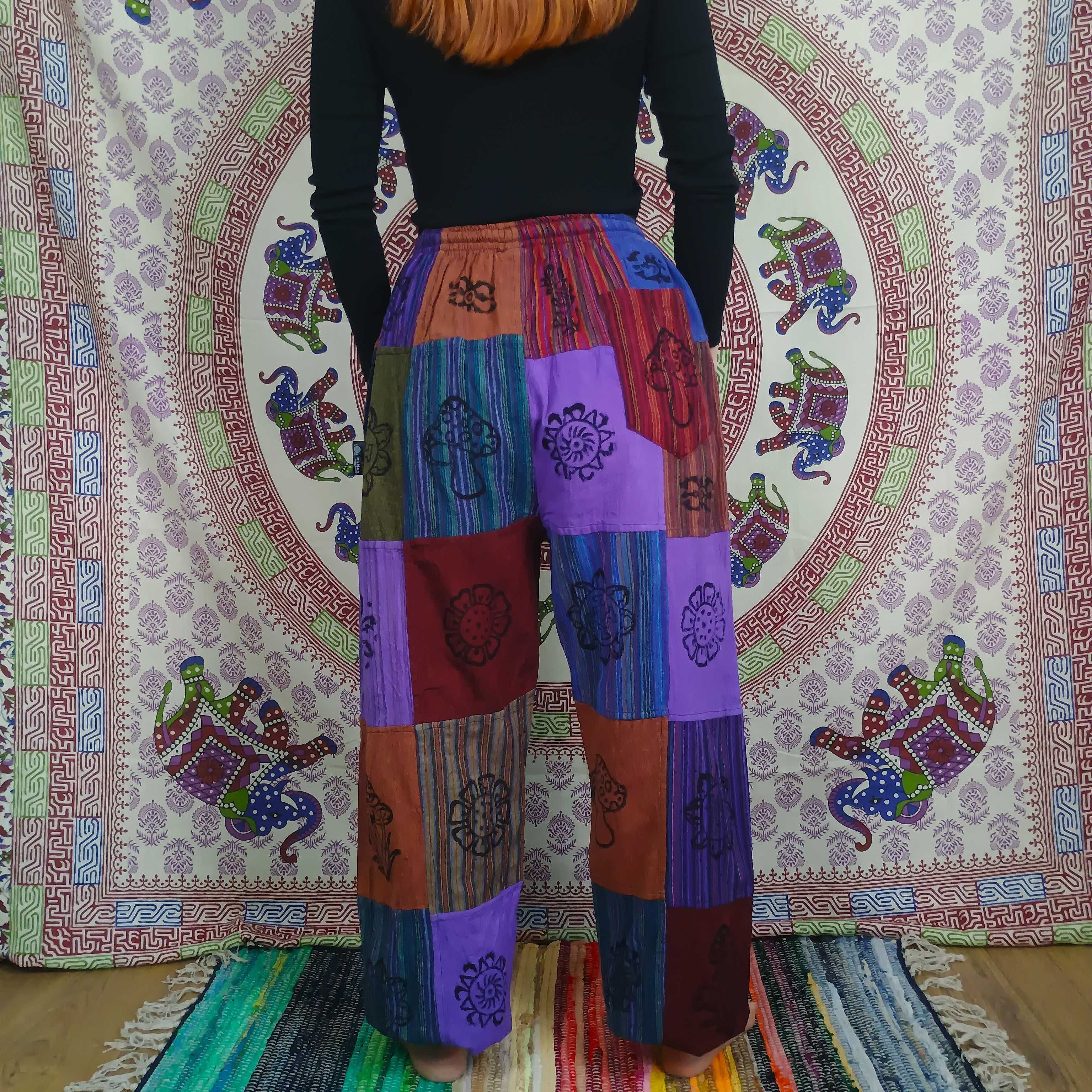 Spodnie - Patchwork - Nomad Sari - Fioletowe Tony - Nepal - S/M