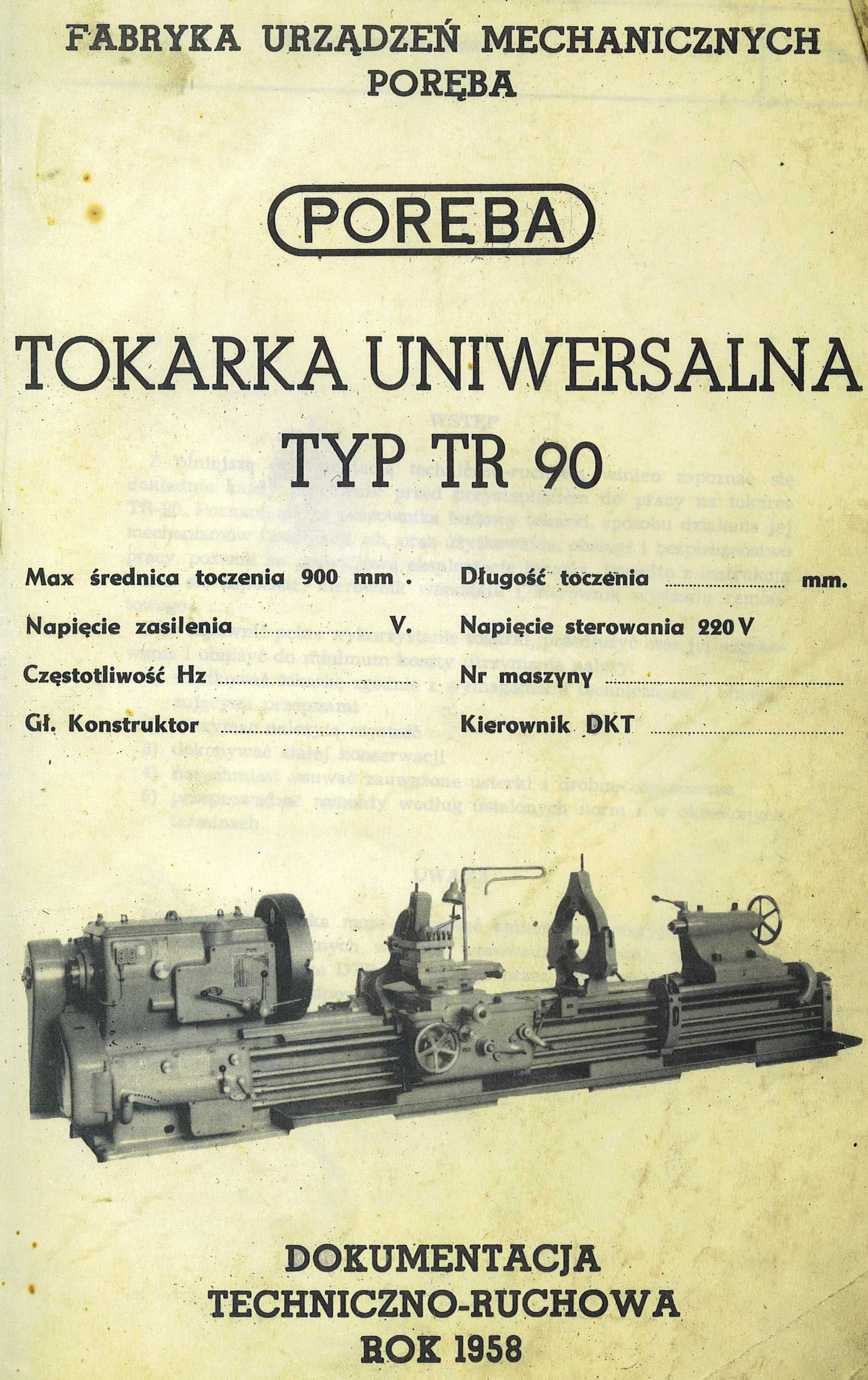 Tokarka TR 90 Dokumentacja Techniczno-Ruchowa
