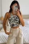 Crop top kwiatki ecru elegancki vintage retro bluzka halter 38 M 36 S